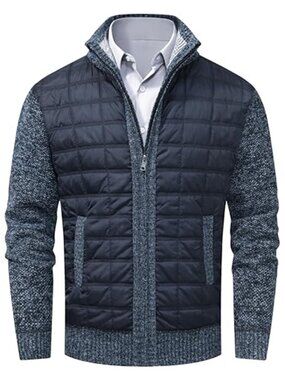 Mens Fleece Lined Cardigan Sweater Full Zip Knit Jacket Winter Warm